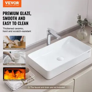 VEVOR Oval Vessel Sink, 23.3x 14.2 Bathroom Vessel Sink Bowl Countertop, White Ceramic Bathroom Sinks Above Counter, Bowl Sink with Modern Style, Well-Packaged for Bathroom, Hotel, Toilet, RVVEVOR Super Brand Day