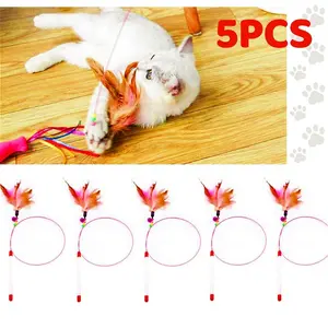 5 Pcs Original Color Feather Stick Interactive Pet Kitten Chaser Teaser Wire Wand Cat Feather Toy for Cat Beauty & Personal Care