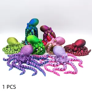 Articulated 3D Octopus Decor with Realistic Eye, Deep Sea Creature Figurine, Random Color, Ocean-Themed Home Accent, Articulating Animal Figurines
