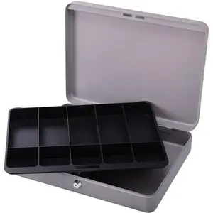Sparco Products SPR15500 Cash Box- w- 2 Keys- 10 Compartments- 10-.50in.x15in.x2in.- Gray, Lock Box, Coin Box