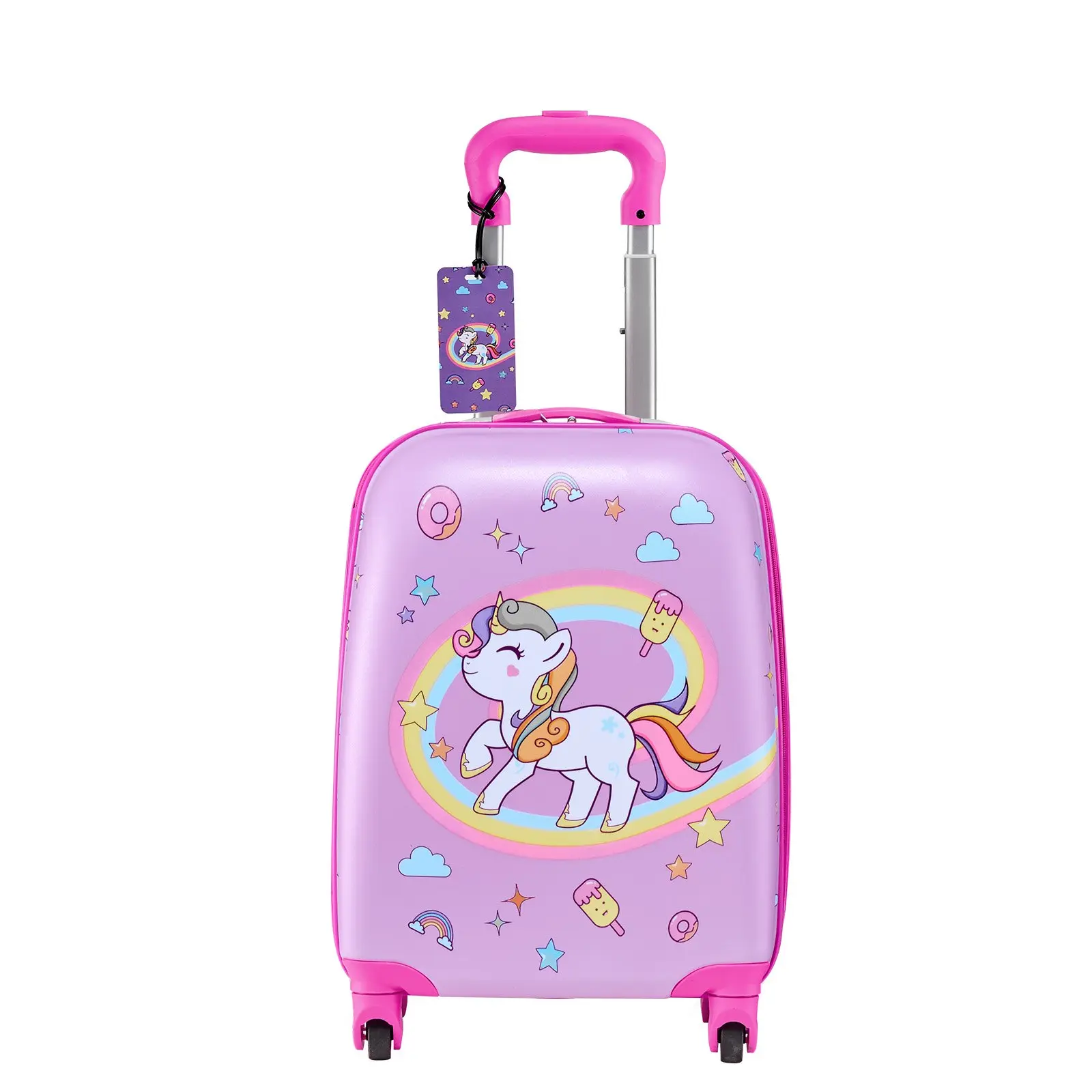 VEVOR Kids Luggage Set, 5 Piece, 18 Inch Hardside Rolling Wheels Suitcase with Backpack & U-shape Pillow, Unicorn Kids Carry on Luggage Set, Holiday Birthday Gift for Girls Boys, Airline ApprovedSummervibes
