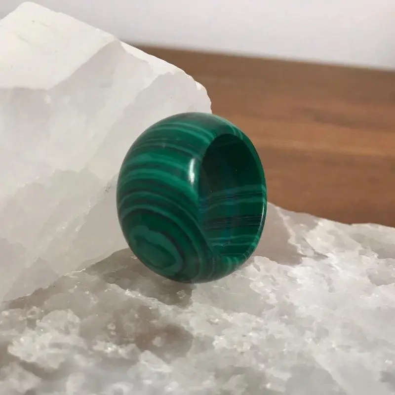 Malachite Wide Crystal Ring | Transformation & Protection Statement Band | Size 7