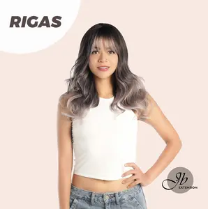 JBEXTENSION 20 Inches Shatush Purple Body Wave Wig With Bangs RIGAS