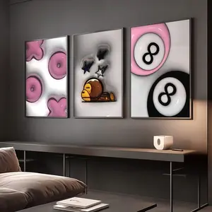 Set of 3 Pink HypeBeast Wall Art; Trendy Girl Room Wall Print