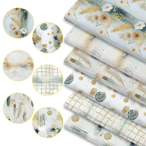 6pcs Light Blue Boho Print Fabric Bundles, 45cmx50cm(19.69inx17.72in)Feather And Tassel Pattern Fabric Squares for Bedding, Tablecloth, Bags, Masks, Hats, Headbands, Pillowcases Fabrics