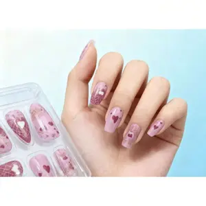 2025 Hot-Selling Wearable Nails!24 Pieces Sweet Girl Exclusive!Pink Heart Nail Stickers with Gentle Filter