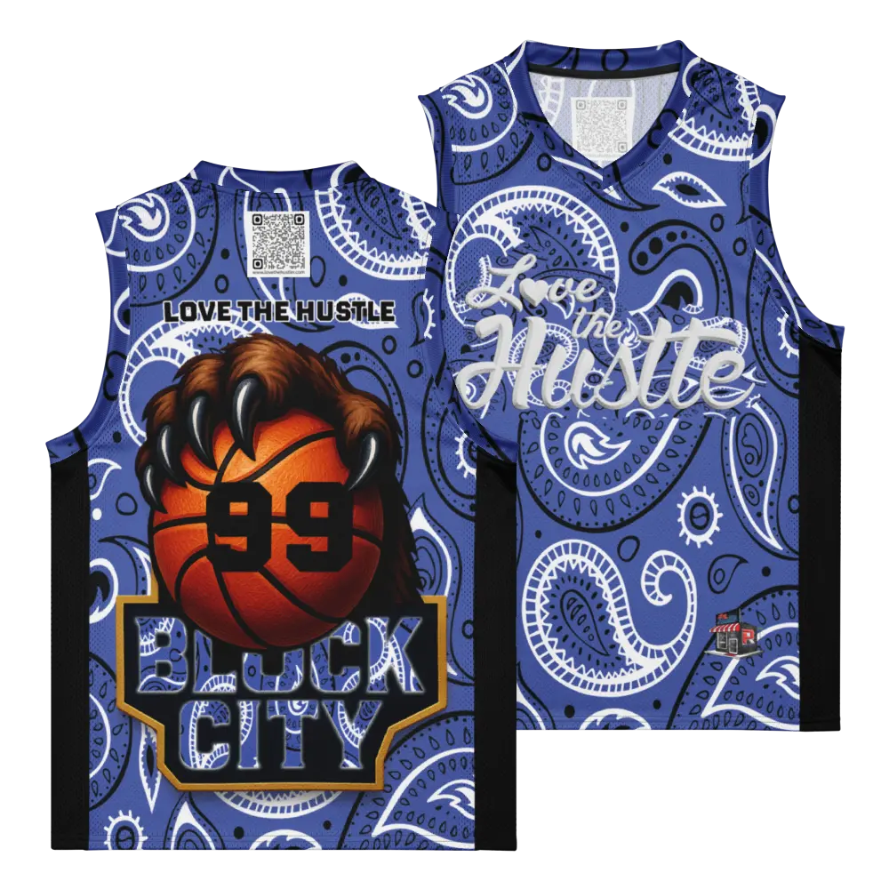 Love The Hustle™ Personalized Premium Basketball Jersey Blue Tops
