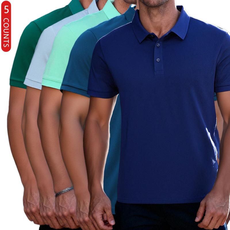 LIFE KEEPS MOVING Men's Striped Collar Polo Shirt Breathable Soft Regular Lapel Buttons Golf Outdoor Activity Top 5 Counts