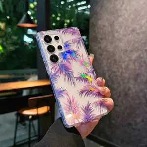 Luxury Flower Glitter Laser Protective Phone Case For Samsung A17 A26 A36 A56 S24 S25 FE S25 Plus Ultra Edge A06 A16 A25 A35 A15 A55 A54 5G Hard Acrylic Clear Shockproof Cover