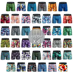 4 pieces of KJFISTMU men's boxer shorts, random 4-piece set, men's stylish printed graffiti sports underwear, comfortable fit, breathable and quick-drying. Street Style Graphics Casual Polyester Menswear