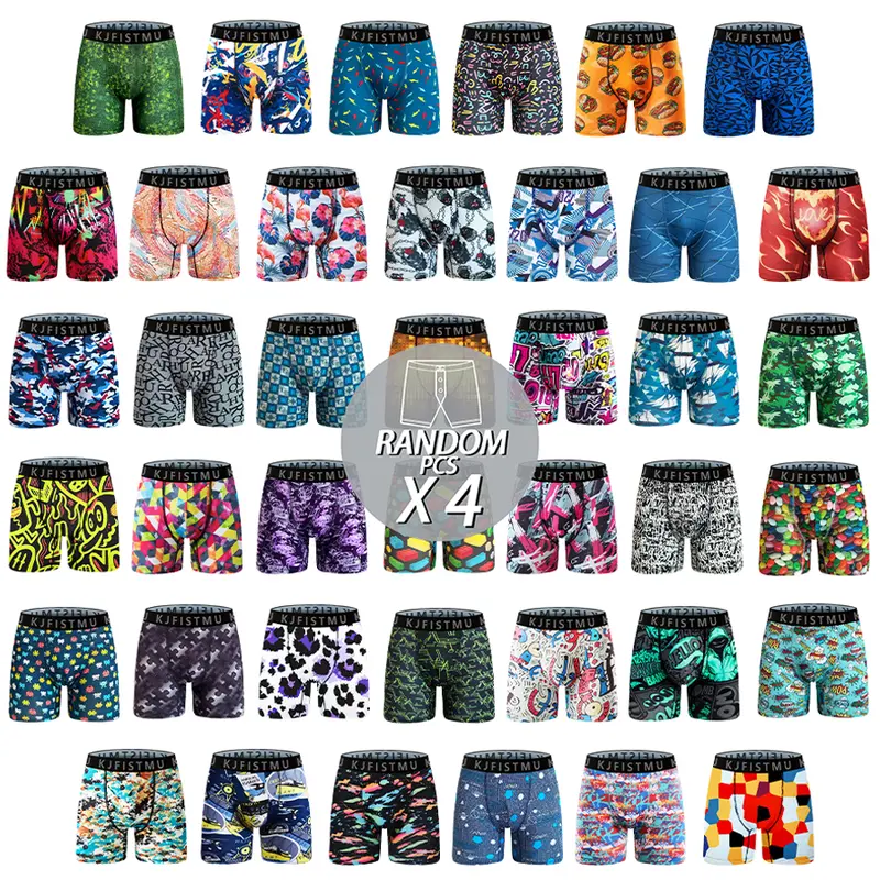 4 pieces of KJFISTMU men's boxer shorts, random 4-piece set, men's stylish printed graffiti sports underwear, comfortable fit, breathable and quick-drying. Street Style Graphics Casual Polyester Menswear Print Boxershorts Stretchy Boxer Briefs