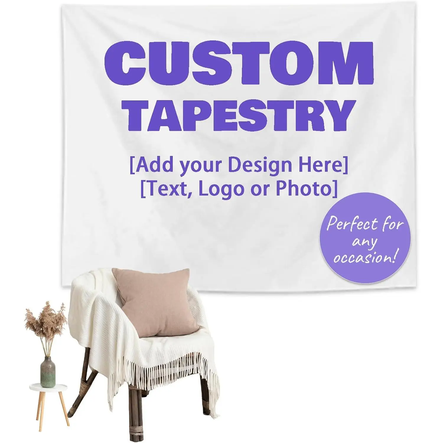Custom Tapestry Personalized Backdrop Wall, Upload Images Banners and Signs, Customized Living Room Bedroom Decor with Photo/Text for Wedding Birthday Christmas, Horizontal.Multiple sizes are available for selection. Decoration Hanging