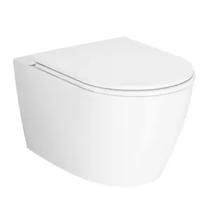 Garvee Wall Hung Toilet, Wall Mounted Toilet with D Shaped Bowl, Soft Closing Seat, Power Flush, Tankless, White