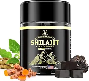 Pure Himalayan Shilajit Gummies for Men & Women, Organic Ashwagandha Gummies, 85+ Trace Minerals & 75% Fulvic Acid for Energy, Stamina & Immune Support, Vegan Non-GMO, 60 Count