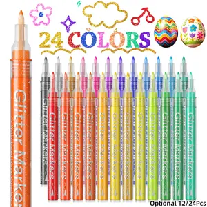 12/24 Color Acrylic Glitter Markers Pen,0.7mm/3.0mm Nib, Metallic Shimmer Markers for Doodle Writing, Glitter Art Crafts Gifts Trendy Stuff Christmas Stocking Stuffers