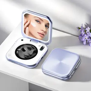 inewme Smart UV Camera Mirror with UV Index & Humidity Sensor, Portable Travel Makeup Mirror for Sunscreen Check, 3 Inch LED Lighted Compact Mirror with Screen, Tech Gift