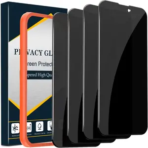 [Set of 4+4] iPhone 15/14/13/12/11 Pro Max Privacy Screen Protector with Camera Lens Protector Full Coverage Anti Spy Tempered Glass Film 9H Hardness Upgrade Edge Protection Easy to Install No Bubbles