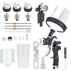 HVLP Air Spray Gun- 10pcs 600cc Mixing Cup, 1.4/1.7/2mm Nozzles, Spray Paint Gun with Air Compressor Regulator, Automotive Paint Sprayer Gun, Paint Gun for House Painting, Auto Paint, Car, Furniture