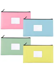 4-Pack Bank Deposit Money Bags with Zipper, PU Leather Cash Wallet Pouches, Coin Bill Cosmetic Storage, 11x6.5 Inches, Light Colors