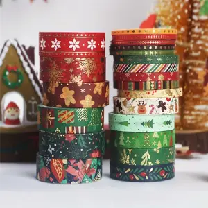 Christmas Paper Tape Set, 21 Rolls Gold Foil Paper Tape, Perfect for Journaling, Handmade Crafts, Holiday Gift Decoration