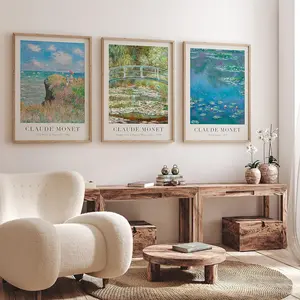 3PCS Set Monet Prints Gallery Wall arts Posters Claude Monet Vintage Exhibition Wall Canvas Decorations , Ideal Gifts For Hallway Bedrooms And Living Rooms,Frameless, Unframed Painting