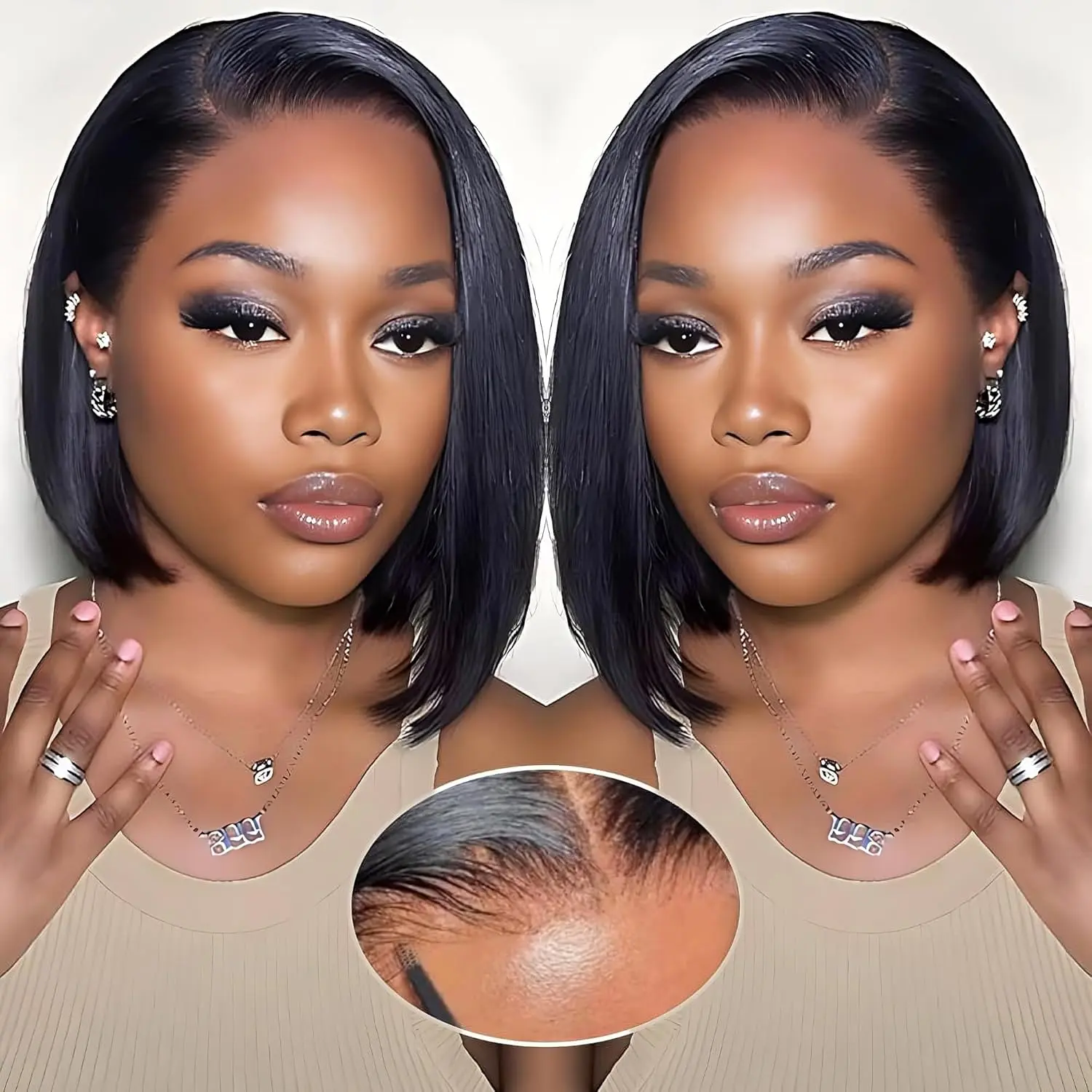 Bob Wig Human Hair 150 Density 13x4 HD Lace Front Wigs Human Hair Pre Plucked Short Bob Straight Frontal Wigs Human Hair for Women Natural Black summerwins