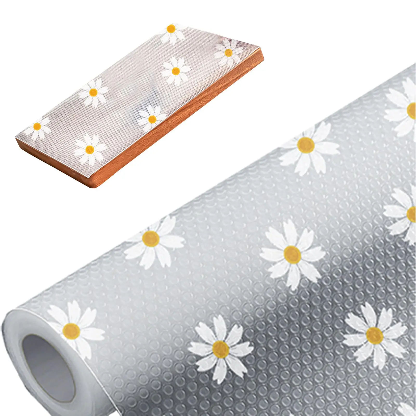 1 Roll Daisy Design Waterproof Cabinet Shelf Liner Waterproof, Oil-Proof, Non-Slip Durable Shelf Mat | Cuttable, Suitable for Kitchen, Refrigerator, Table And Drawer Organization  Cleaning