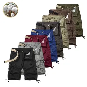 Men’s summer fashion cargo shorts with belt design, regular fit, multifunctional pocket design, suitable for casual and outdoor wear.