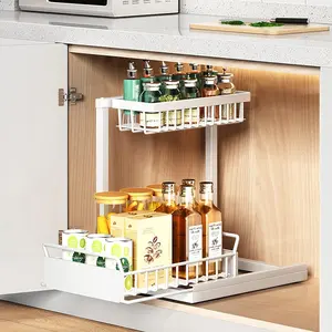 Under Sink Organizers and Storage,Metal Pull Out Kitchen Cabinet Organizer,2-Tier Slide Out Bathroom Organizer,Multi-Use for Under Kitchen Bathroom Sink Organizer Shelf