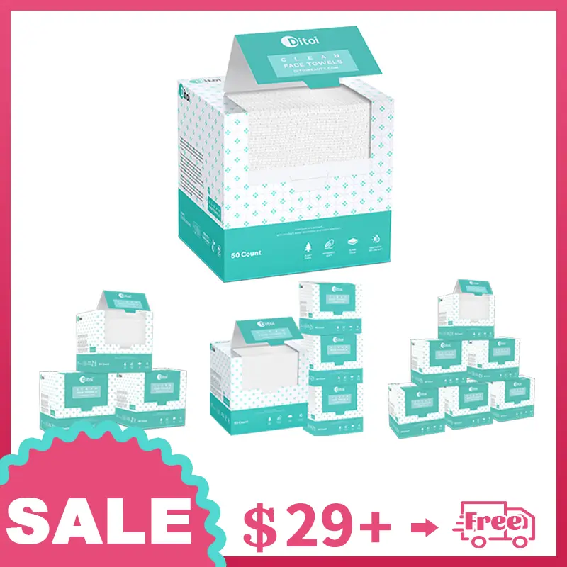 Ditoi Disposable Face Towels 10” x 12” Extra Large Dry Wipes, Thick & Durable Facial Cloths for Daily Cleansing, Makeup Removal & Skincare, Baby Care,