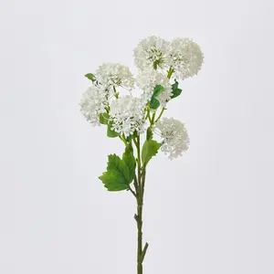 Lifelike Cream Snowball Hydrangea Blooms Single Long Stem Faux Floral Spray - 36"
