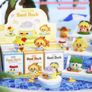 Cute Duck Series Micro-Particle Building Blocks, Healing Beach Cute Animals, Summer Beach Theme Assembly Toy, High Aesthetic Desktop Decoration, Building Block Model