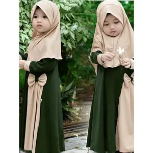 Eid Al-Adha Little Girl's Dress & Headscarf Set - Bowknot Design Long Sleeve Dress - Traditional Ethnic Clothing - For Muslim Girls - Perfect for Eid Celebrations - Ideal Gift for Eid hijab  chic