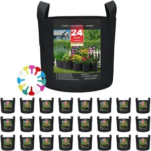 24-Pack 7 Gallon Nonwoven Grow Bags,  Grow Bags,Heavy Duty Aeration Fabric Pots with Durable Handles, Come with 24 count  Labels