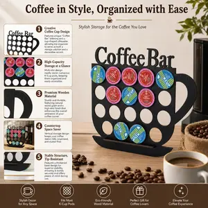 Wooden K-Cup Storage Rack, Coffee Cup Design, Capsule Organizer, Vintage Kitchen Decor, Large Capacity, Ideal for Cafes, Kitchens, Birthday Gifts