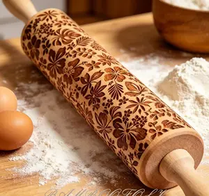 1pc Wooden Flowers Leaves Rolling Pin, Embossing Dough Roller, for Pizza, Pie,Cookie, Dumplings, Noodles, And More,Kitchen Utensils, Kitchen Gadgets, KitchenAccessories, 13.7 Inch