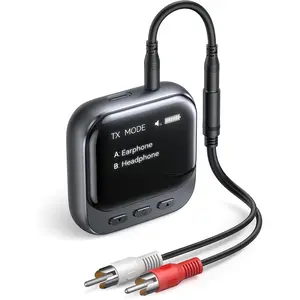 Bluetooth 54 transmitter receiver with oled display travel essentials for 2 airpods or headphones35mm aux jack adapter on flight tv airplane car stereo 400mah 30h battery life