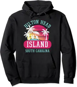 Retro Cool Hilton Head SC Beaches Novelty Art Sunset Surf Pullover Hoodie - Laronstu Shop 60B08NXRSJXP