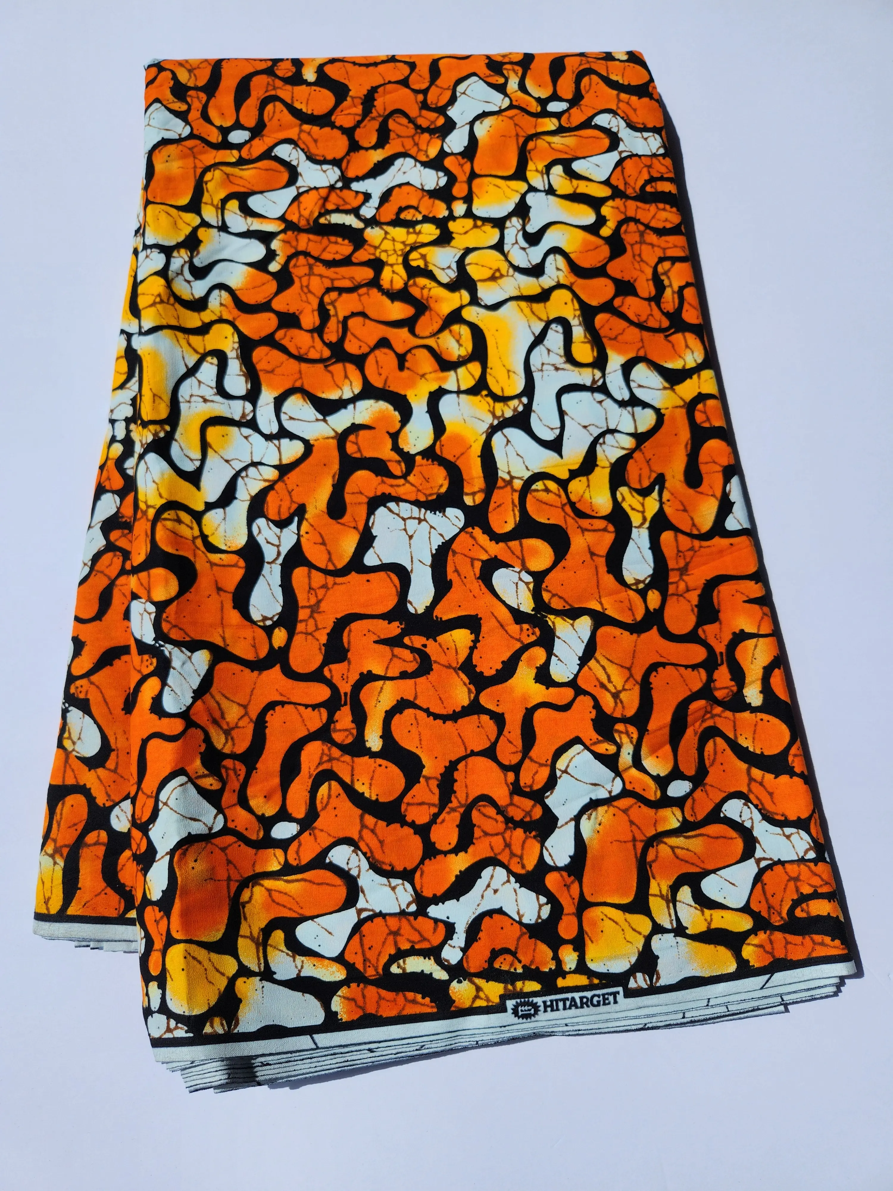 100% Cotton Double-Sided Orange African Print Fabric - Ankara Fabric AF163, for Home, Room & House Decor, Sewing Supplies (AF163)