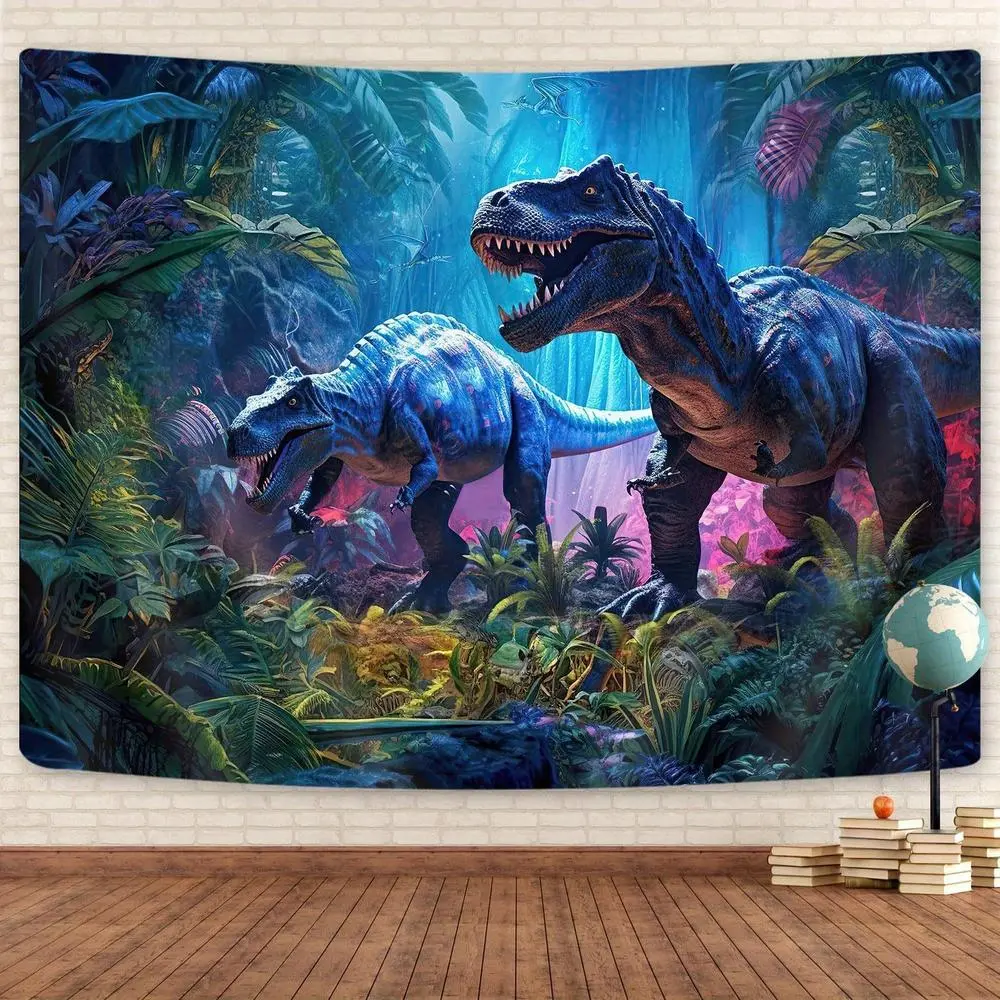 2D Flat Polyester Photography Backdrop Banners - Soft, Lightweight, Foldable, HD Digitally Printed Cloth, Vibrant Jungle Dinosaur Animal Theme, Happy Birthday Festive Decor for Indoors Studio Shooting, Party Use