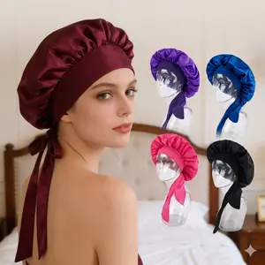 2026 Premium Wide-Band Satin Bonnet - Long Tail Silk Sleep Cap for Hair Protection & Bath, Adjustable Soft Head Wrap for Women