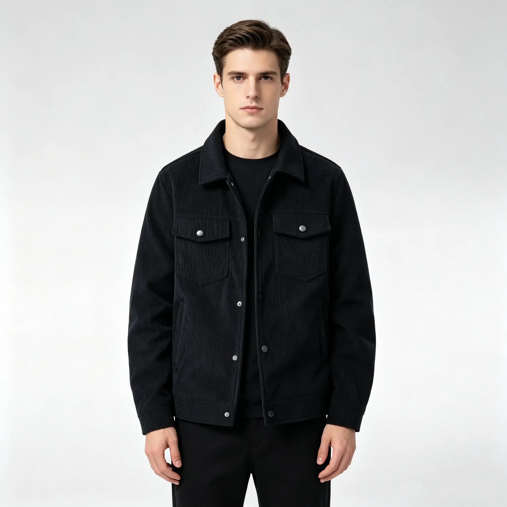 Men Corduroy Trucker Jacket Vintage Button Down Work Utility Jacket Casual Long Sleeve Lapel Outerwear Streetwear Coat For Men