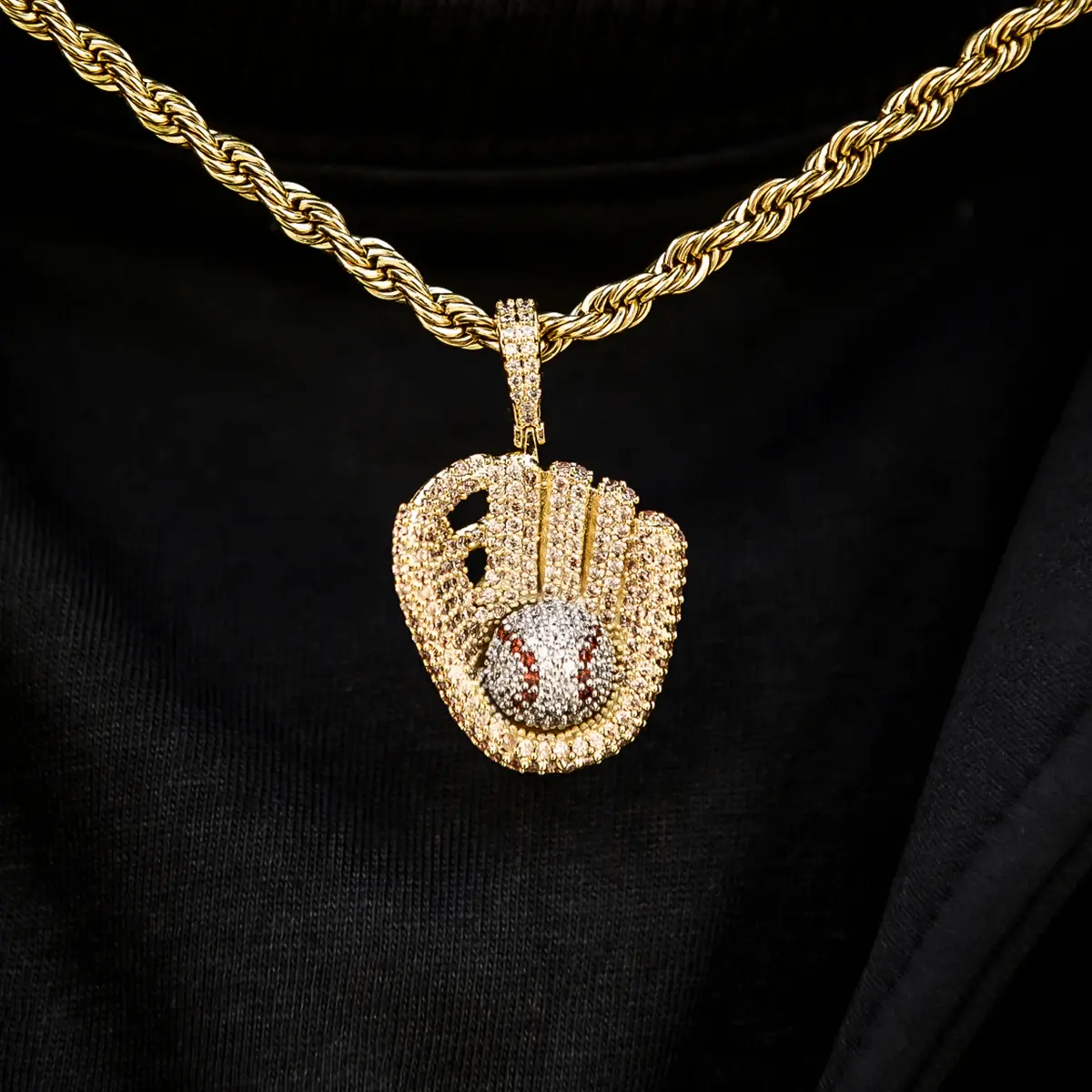 GLD Iced Baseball Pendant in Yellow Gold, 18k Gold Plated, Life Guarantee - Perfect Gift(Chain Not Included)