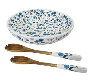 Temp-tations Seasonal 4-qt Shallow Serving Bowl w/ Wood Servers