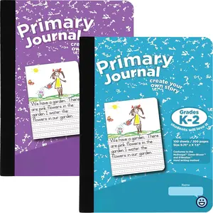 Primary Journal Grades K-2, Primary Writing Journal, Half Page Ruled Primary Journal Composition Notebook for , 100 Sheets  Notebook, Purple (2 Pack)