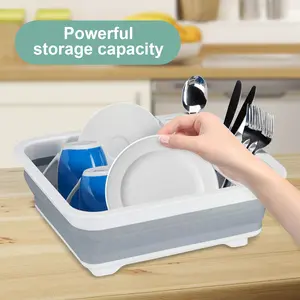 Collapsible Dish Drying Rack Portable Space Saving Drainer Organizer For Kitchen RV Camping Travel Trailer Countertop Storage Tray