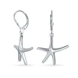 Hawaii Ocean Starfish Dangle Earrings Silver Leverback