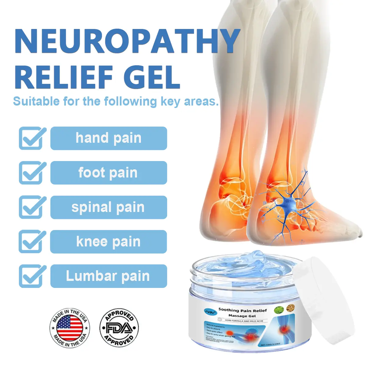 Rvdu Joint & Nerve Care Gel – Deep Relief Cream for Knees, Lumbar, Neck, Shoulders & Nerve Pain | Full Body Muscle Massage Gel