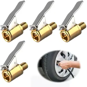 4PCS Locking Tire Air Chuck with Tire Valve Threads, Brass Tire Inflator Nozzle with Clip Adapter for Twist on Connection Convert to Lock On, Great for Regular Cars, Suvs, Trucks and Other Vehicles