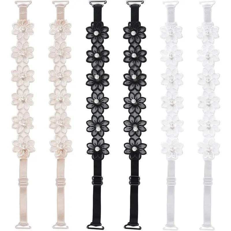 3 Pairs Women's Bra Straps Lace Flower Elastic Adjustable Underwear Strap Replacement Shoulder